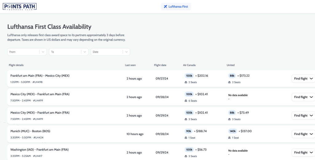 a screenshot of a flight schedule